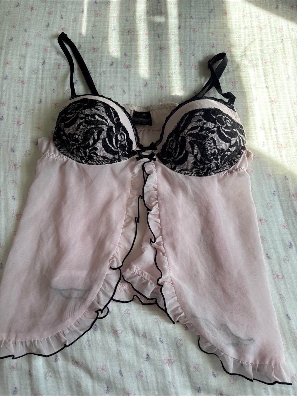 Vintage Pink Babydoll Top with Black Lace Cups